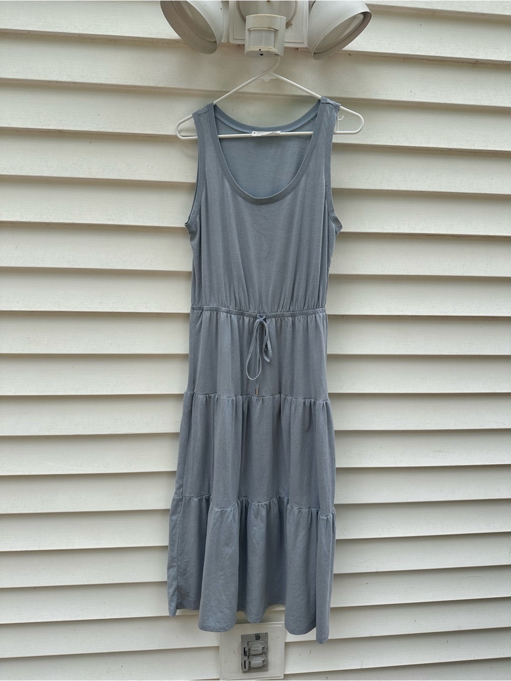 Lucky Brand Sleeveless Tiered Midi Dress in Slate Blue Gray